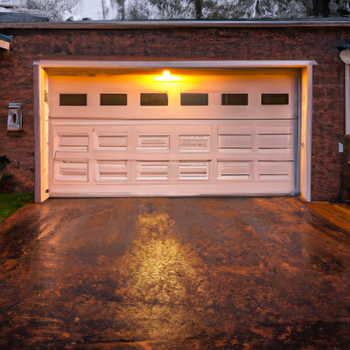 Suburban Chatham colonial home with a modern sectional garage door at golden hour, wet driveway after rain.