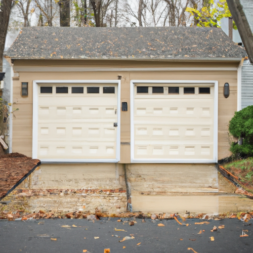Suburban Chatham home exterior showing a modern paneled garage door with visible tracks and wet driveway.