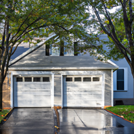 Suburban Chatham, NJ house with a steel-panel garage door, driveway and maple trees in late afternoon light.
