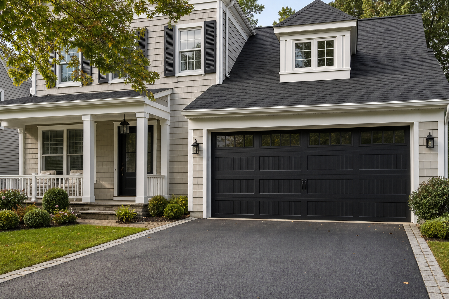 Suburban Chatham home with a visible modern garage door and smart opener setup